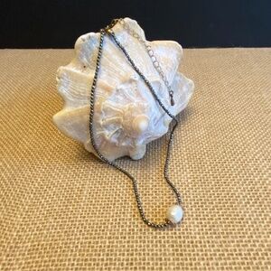 Handmade Pearl and crystal choker necklace short 16"